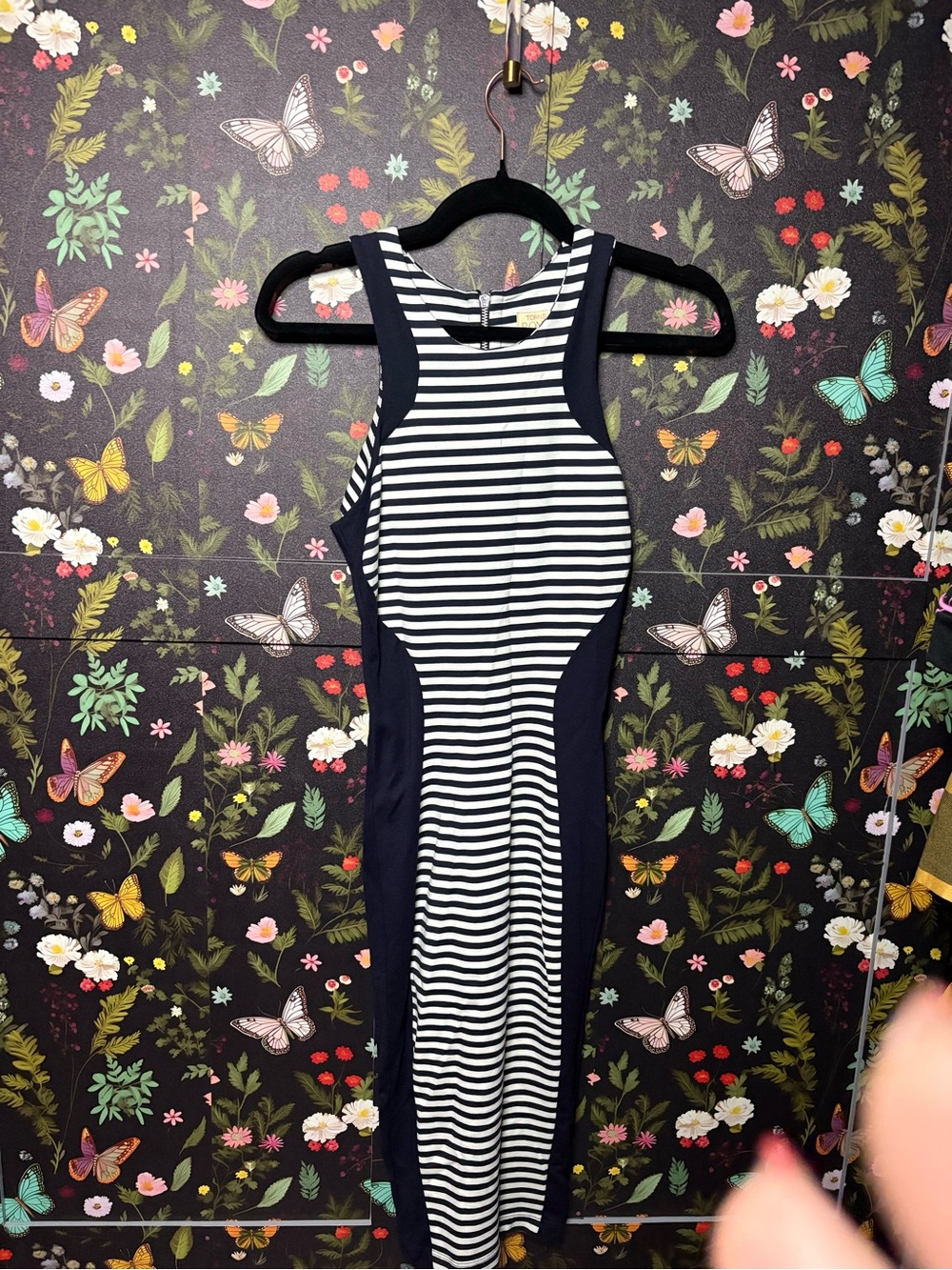 Ronny Kobo Navy & White Striped Midi Dress